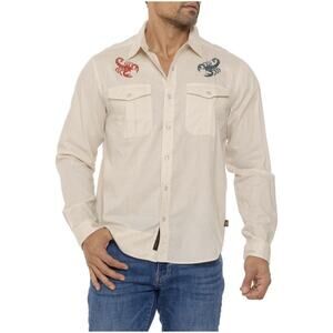 Howler Bros El Alacran Shirt Men’s Size L Beige Scorpion Gaucho Pearl Snapshirt